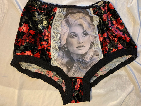 DOLLY PARTON•rose velvet• high waisted